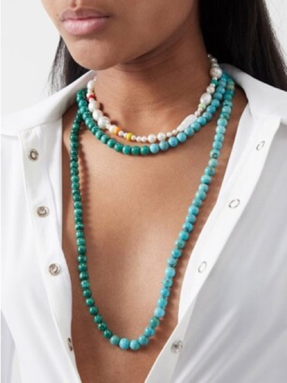 Frye Powers Turquoise and Malachite Rope Necklace